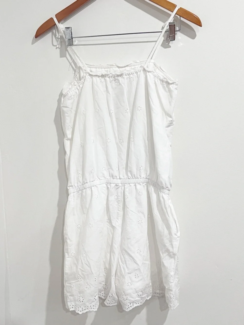 EUC GAP Girls' Cotton Ruffle Eyelet Tank Romper in Optic White